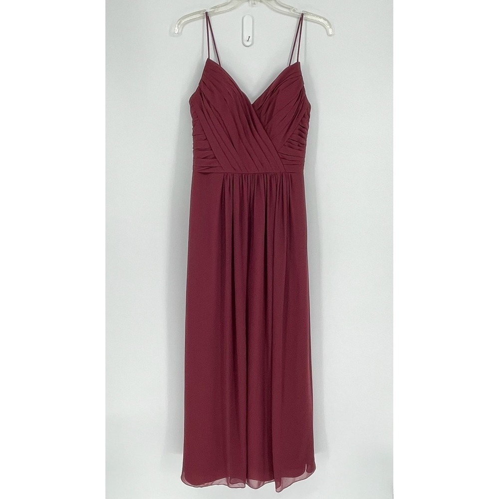 Bill Levkoff Women's‎ Burgundy Ruched Chiffon Spaghetti Strap Maxi Dress Size 8